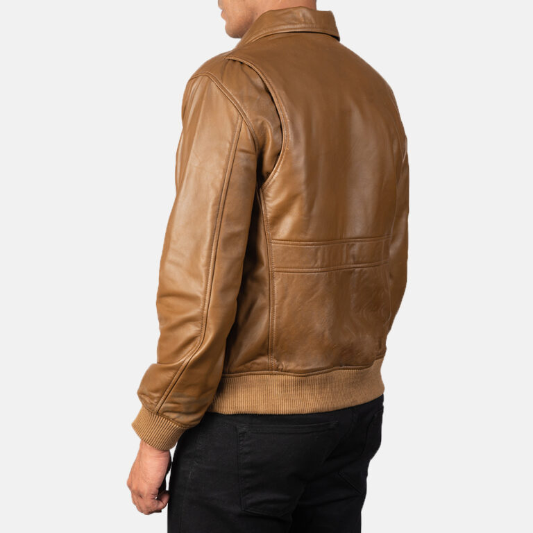 Mens Coffmen Olive Brown Leather Bomber Jacket6379-8-1569240442912